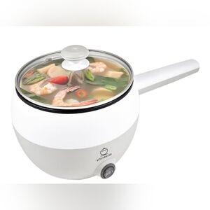 Kitchen Zen Mini Portable White Electric Cooking Pot with Lid